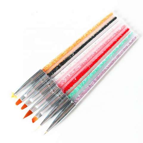 Rhinestone Acrylic Handle Brushes 7 Styles Nail Art Sets Line Flower Painting Coating Shaping Flat Fan Angle Pen for Salon